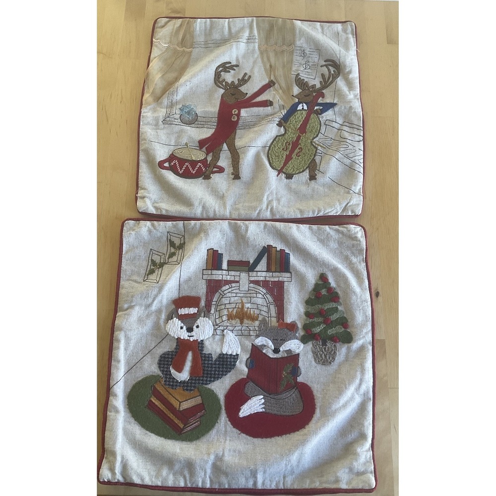 2 Embroidered Holiday Square Throw Pillow Covers Christmas World Market